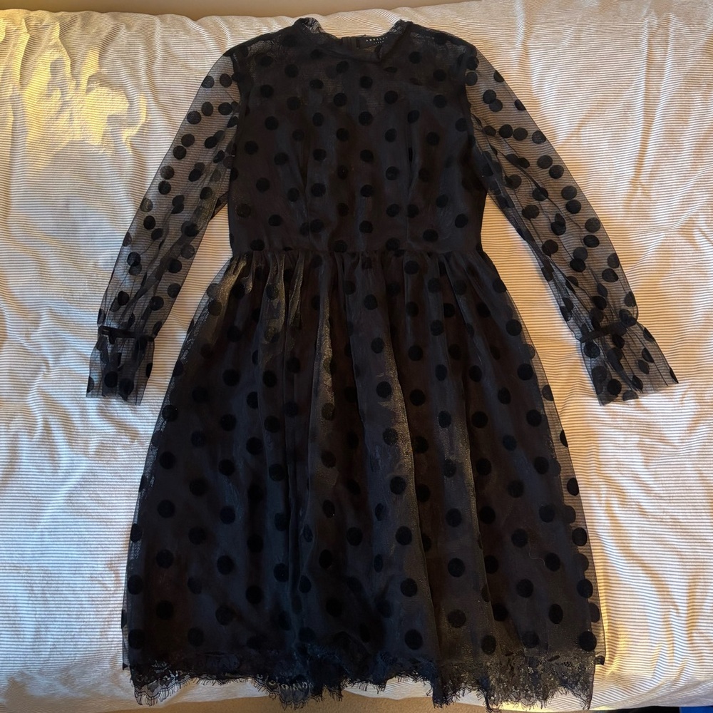 Angel Eye London Long Sleeve Polka Dot Lace Dress, Black, US 12